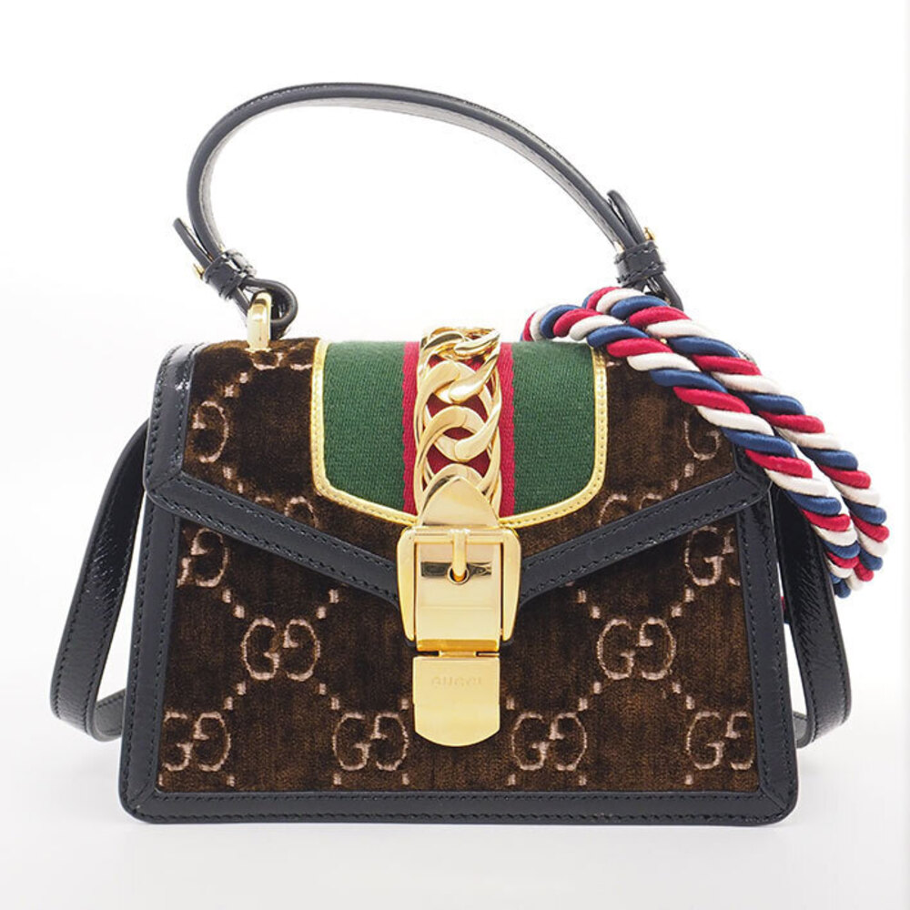 Gucci Sylvie Shelly Bag Shoulder Bag Web GG Velvet Handbag